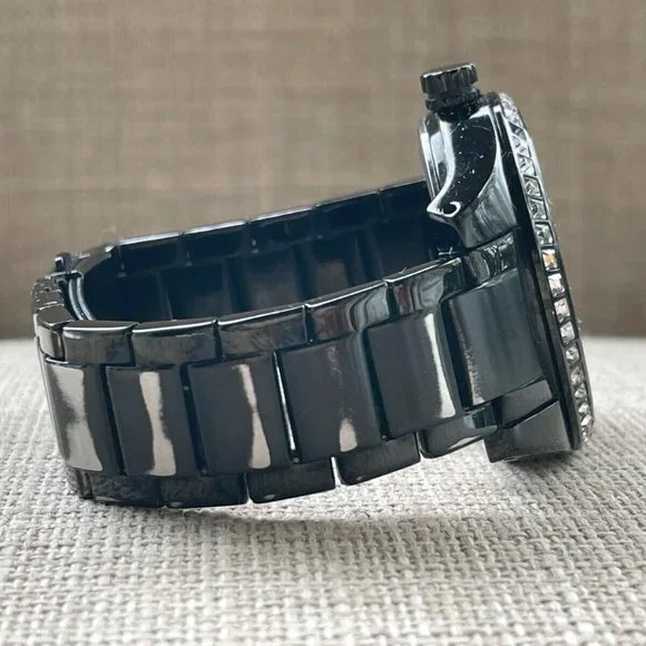 Fossil Ladies Wristwatch Crystals Accent Bezel Black Tone Quartz Multi-function - Picture 7 of 11